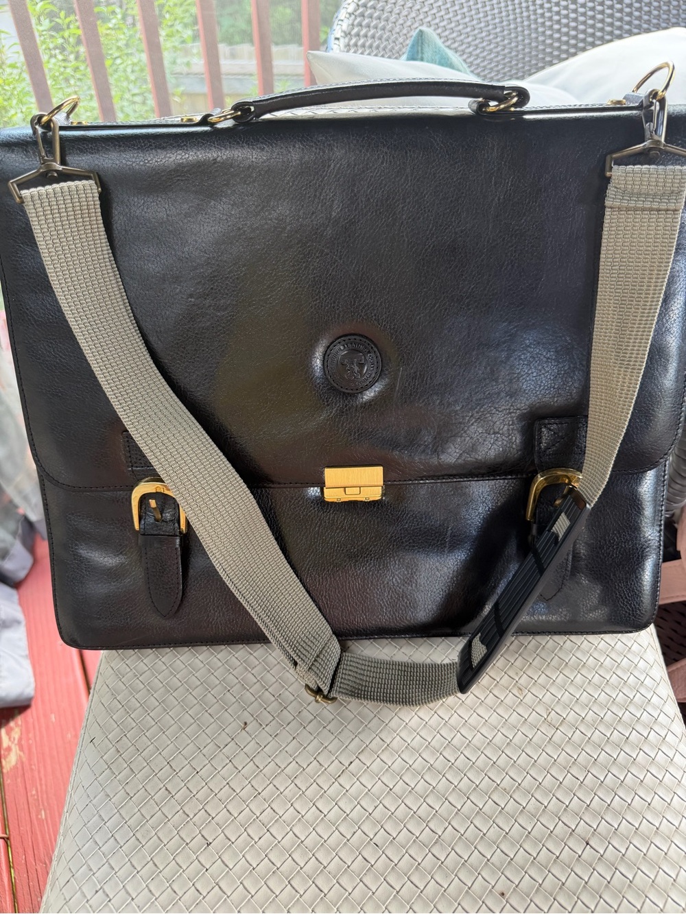 Men's Black Leather Briefcase with Removable Shoulder Strap 100 leather